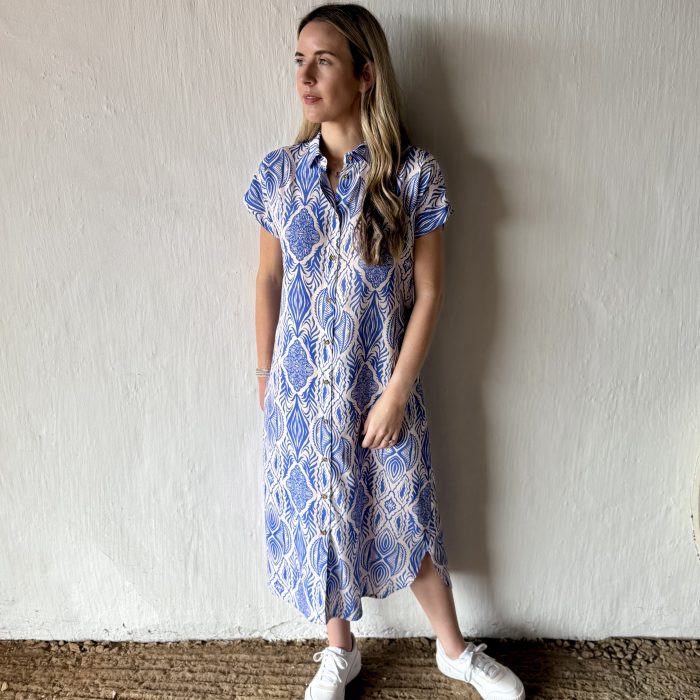 Sloane Blue Cap Sleeve Shirt Dress